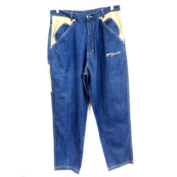 VTG Jajuan Michael Jeans Mens Hip Hop Suede & Denim Baggy 34x33 EUC X-Long Rise - Picture 1 of 6